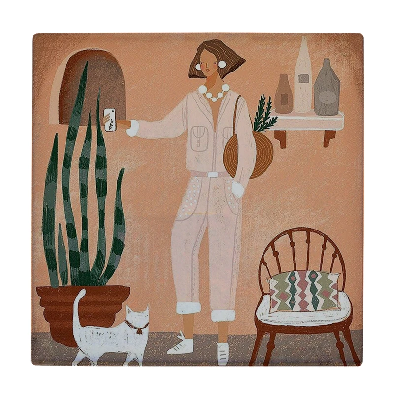 زیر لیوانی طرح دختر و گربه کد    3059018_230