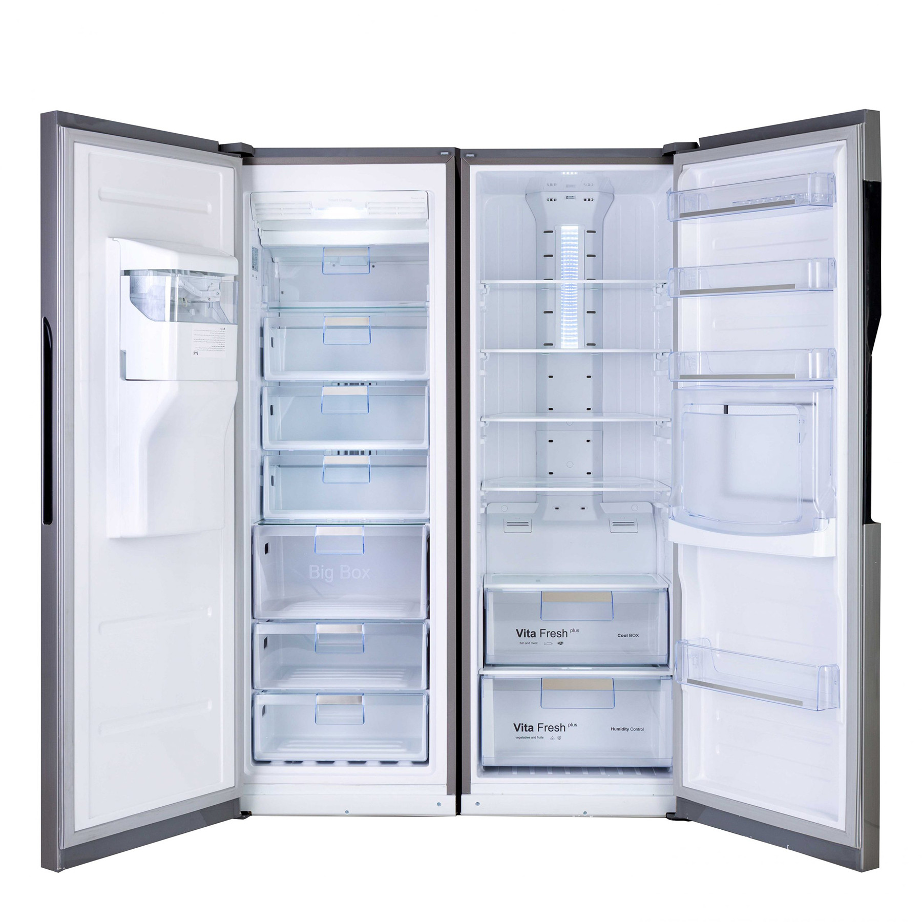 یخچال فریزر دوقلو 17 فوت هیمالیا مدل آلفا NF280a-NR440a، دارای نمایشگر و بدون برفک، با ارتفاع 192، پهنای 130 و عمق 70 سانتی متر، میزان مصرف انرژی B، دارای 5 طبقه در یخچال و 8 کشو در فریزر
