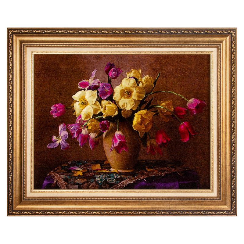تابلو فرش دستباف سی پرشیا مدل گل لاله در گلدان سفالی کد 902926
