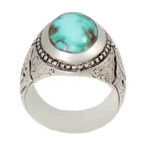 انگشتر نقره مردانه بازرگانی میلادی مدل سنگ فیروزه طبیعی نیشابور رکاب دست ساز کد AM_1900