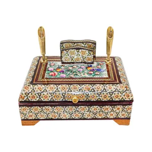 قلمدان خاتم کاری مدل دانشجویی طرح گل و مرغ برجسته کد Gr15p11-1f2