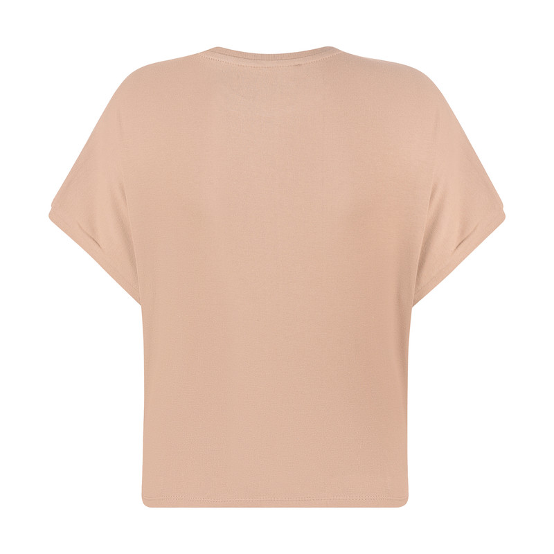 ست کراپ تی شرت و شلوارک زنانه افراتین مدل سگ مو بلند رنگ نسکافه‌ای