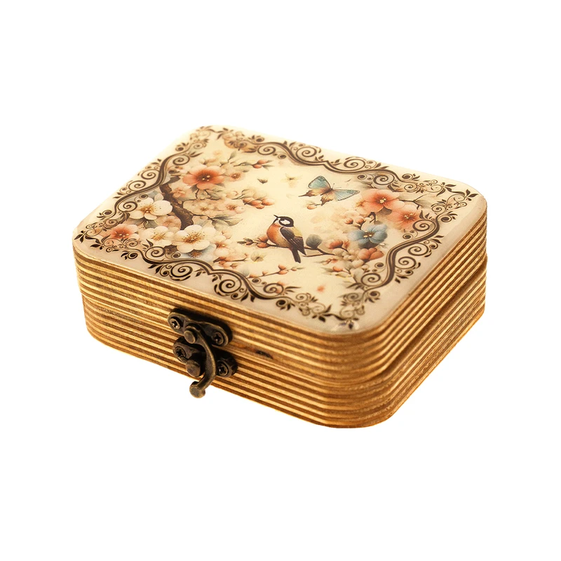 جعبه هدیه چوبی داتینو مدل بلبل و پروانه