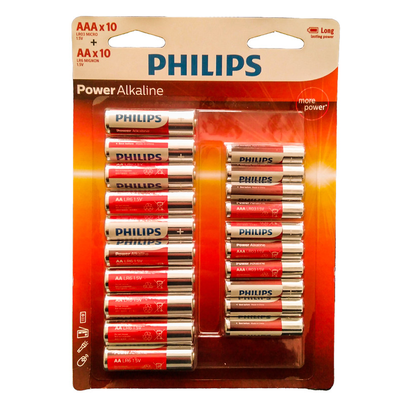 باتری قلمی و نیم قلمی فیلیپس مدل power alkaline بسته بیست عددی