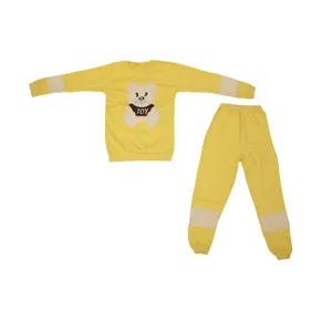 ست سویشرت و شلوار دخترانه مدل دورس تکه دوزی تدی رنگ زرد