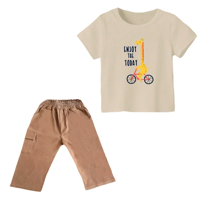 ست تی شرت و شلوارک پسرانه مدل زرافه کد ۳