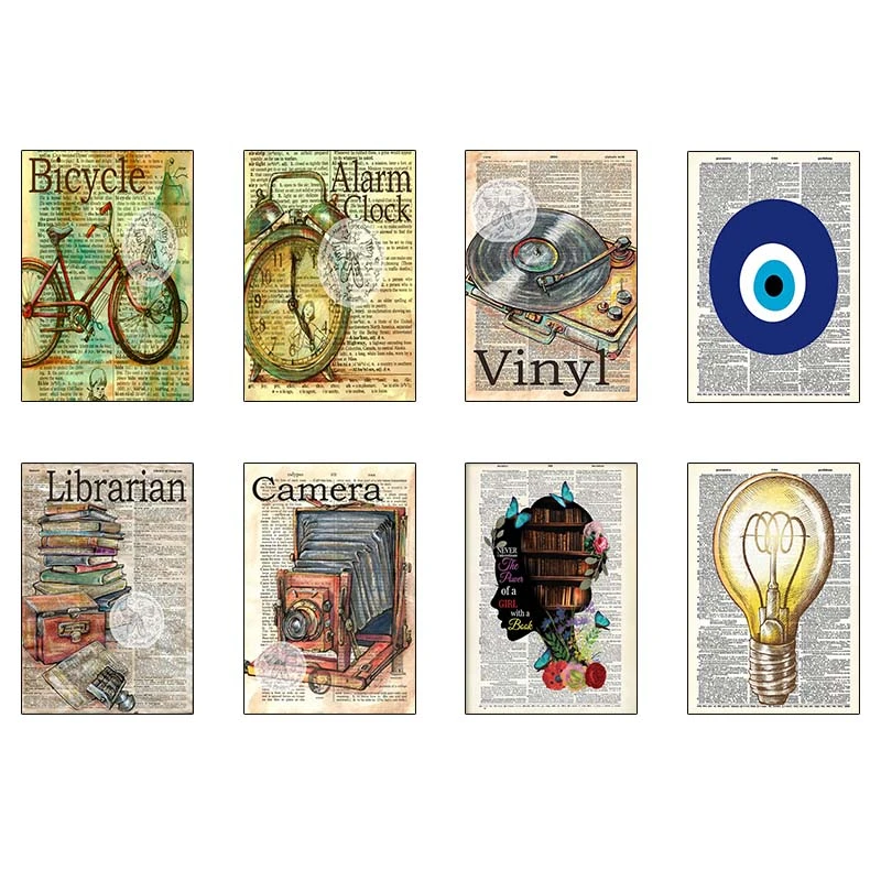 پوستر کارنيکا طرح روزنامه وینتج Vintage Newspaper کد 42355 مجموعه 8 عددی