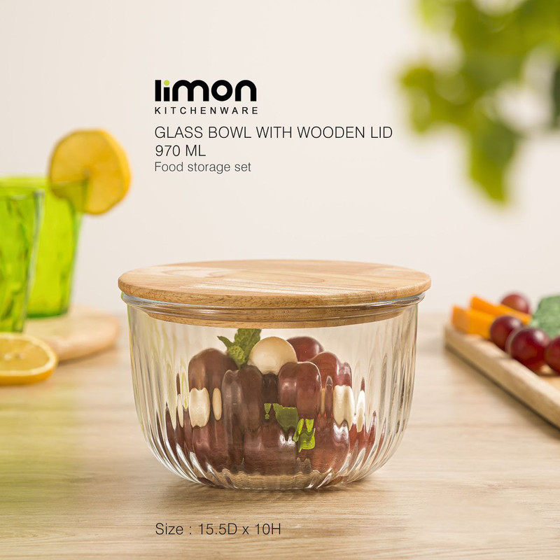 ظرف نگهدارنده لیمون مدل گرد شیاردار درب چوبی 2212 مجموعه 3 عددی