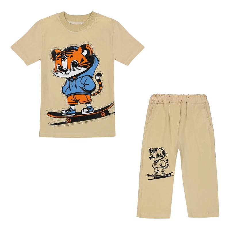 ست تی شرت آستین کوتاه و شلوار دخترانه مدل گربه