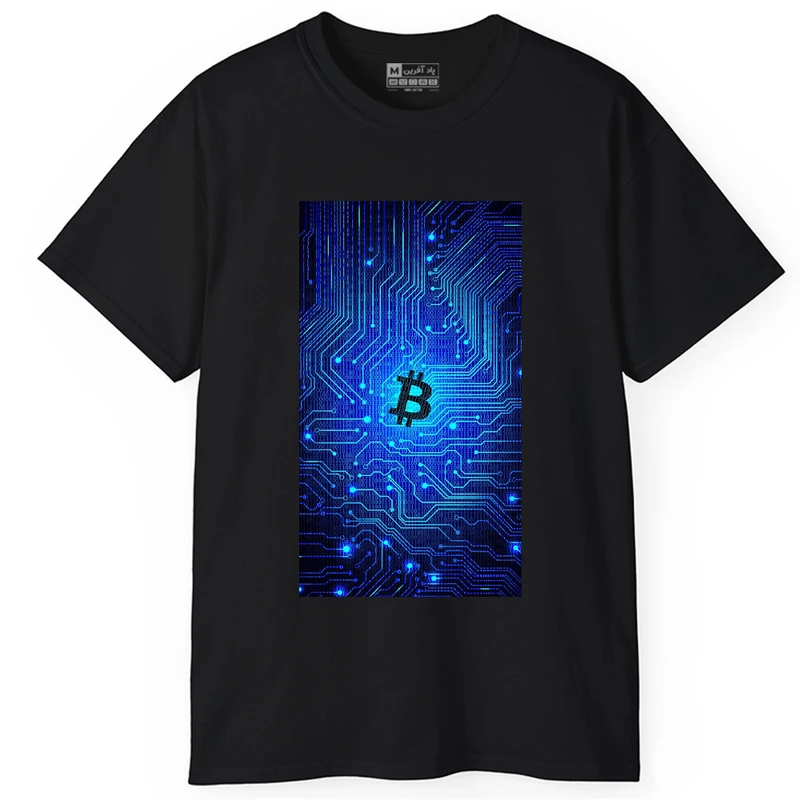 تی‌ شرت آستین کوتاه یقه گرد مردانه پاد آفرین طرح بیت کوین ارز دیجیتال کریپتوکارنسی کد 844