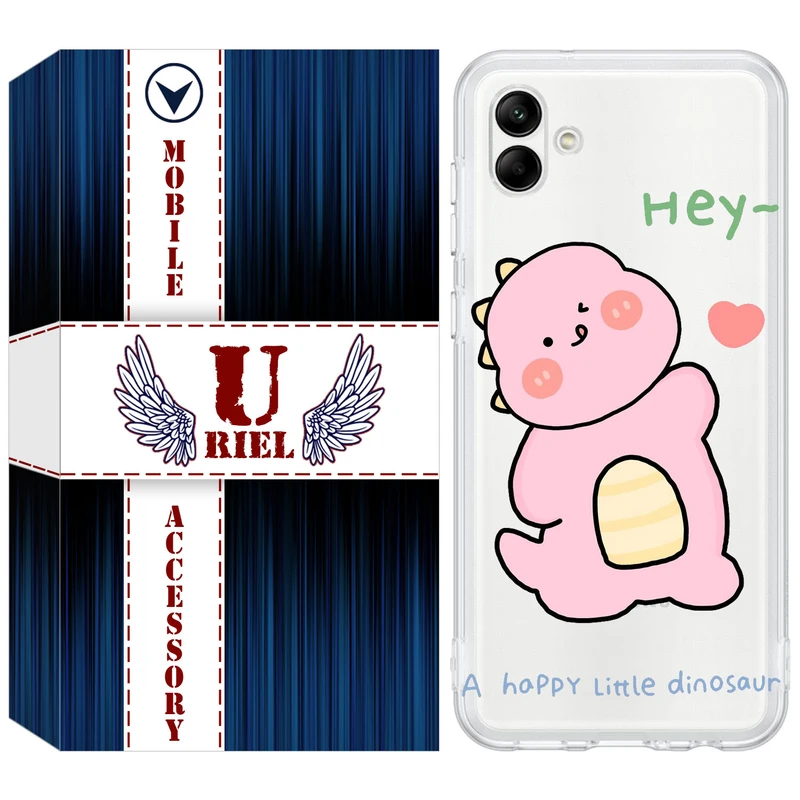 کاور یوریل مدل Clear کد 26 طرح دایناسور صورتی مناسب برای گوشی موبایل سامسونگ Galaxy A04e