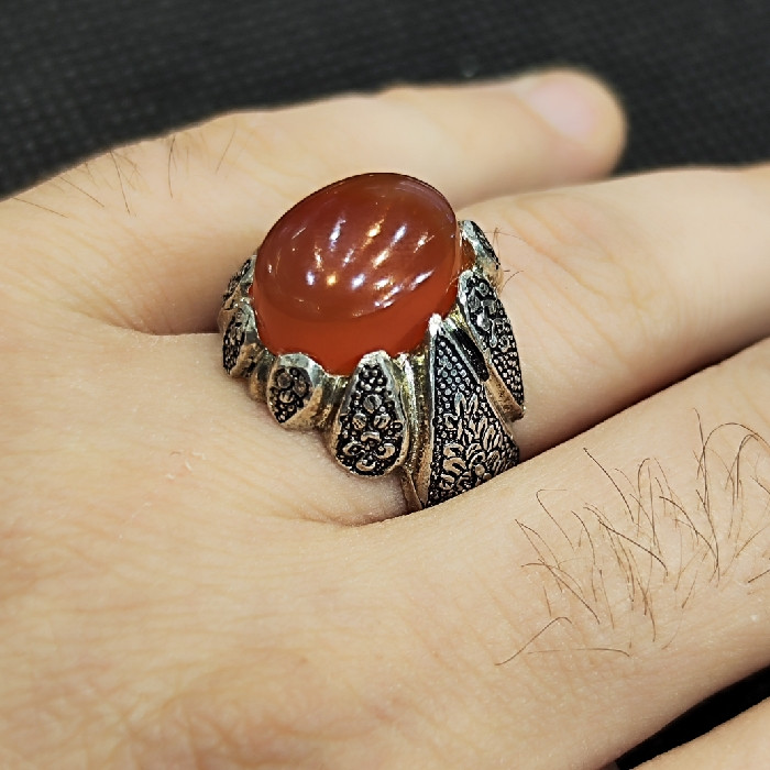 انگشتر نقره مردانه مدل سنگ عقیق یمانی کد 72