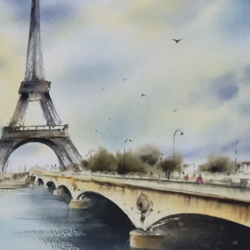 نقاشی آبرنگ طرح برج ایفل کد 013