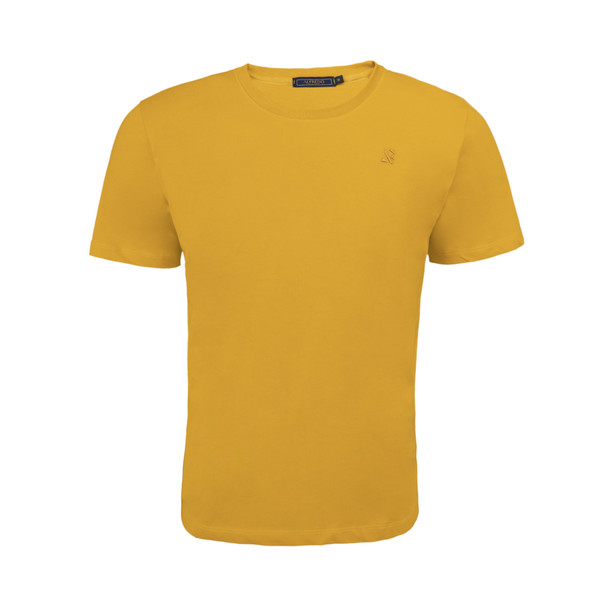 تی شرت آستین کوتاه مردانه الفردو مدل یقه گرد پنبه یک رو 2620206 رنگ  زرد