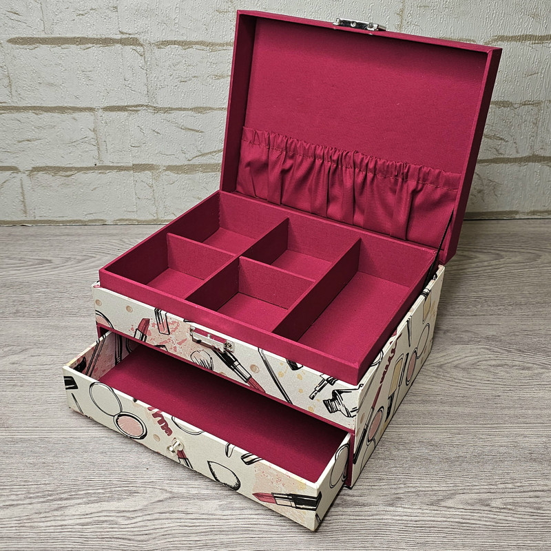 کیف لوازم آرایش زنانه مدل کشودار طرح میکاپ