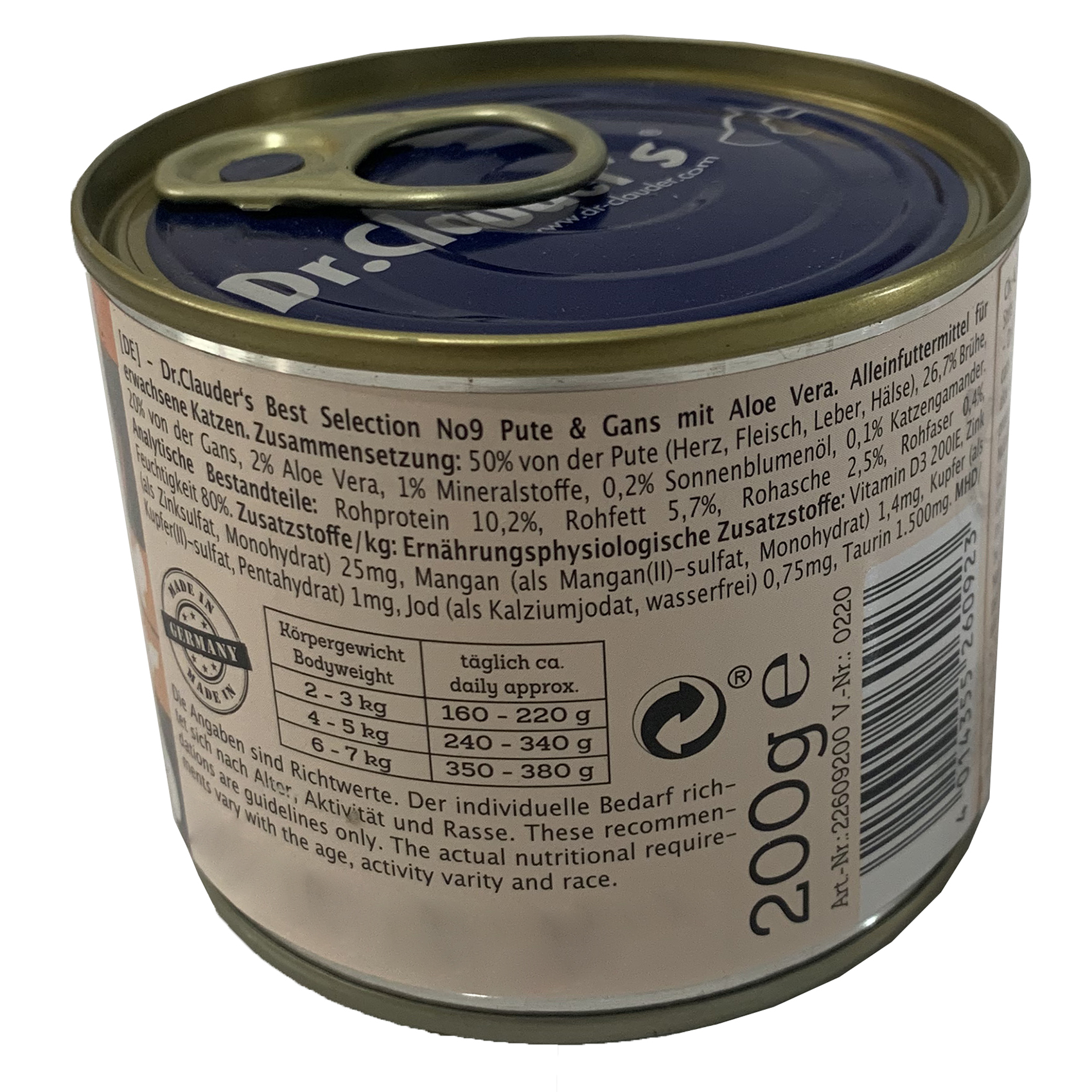 کنسرو غذای گربه دکتر کلادرز مدل Turkey & Goose with AloeVera NO.09 وزن 200 گرم