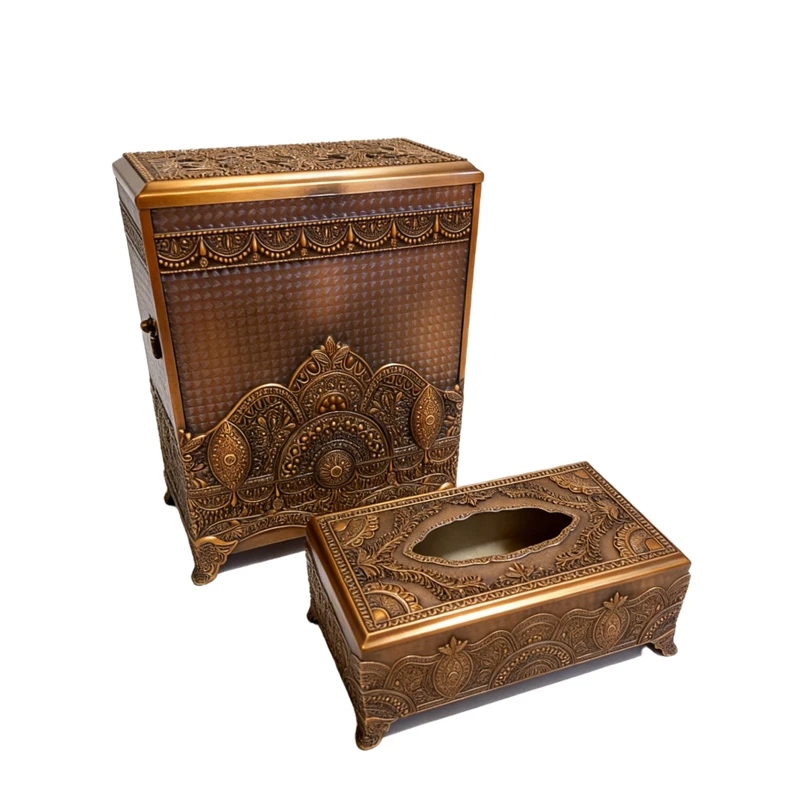 ست سطل و جا دستمال کاغذی مدل آنتیک طرح سلطنتی کد 1719