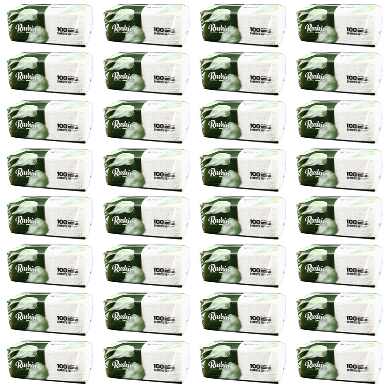 دستمال کاغذی 100 برگ 2 لایه راشین کد 3223 بسته 32 عددی