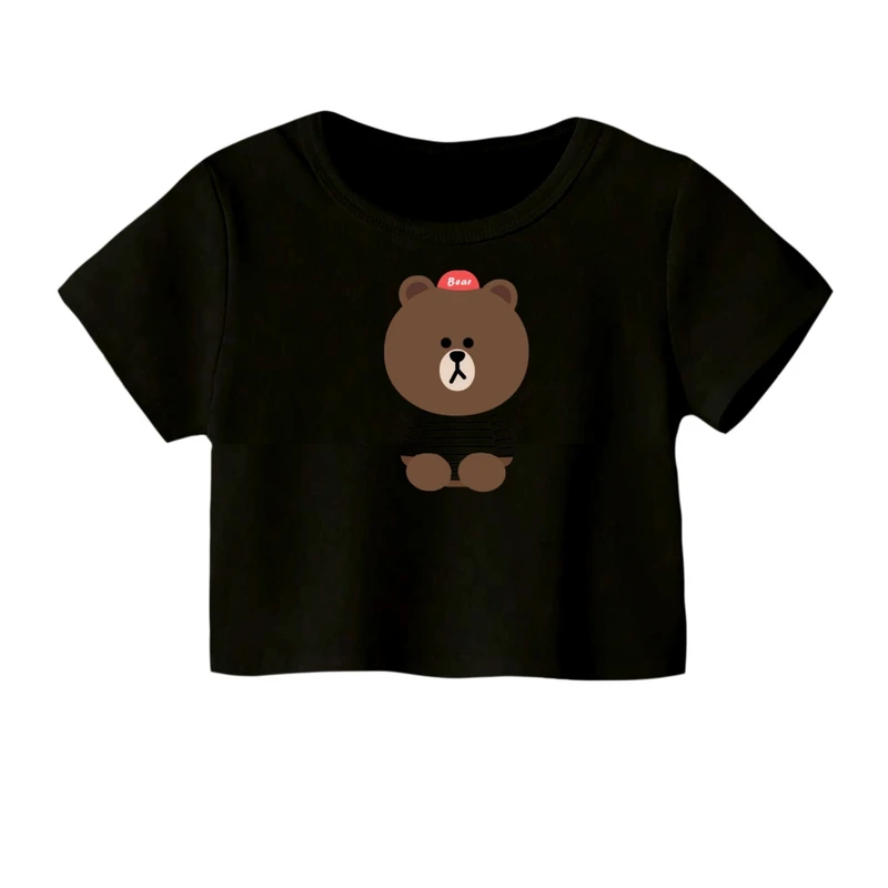 کراپ‌ تی‌شرت آستین کوتاه زنانه مدل خرس