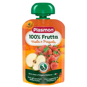 پوره میوه کودک سیب و توت فرنگی پلاسمون - 100  میلی لیتر