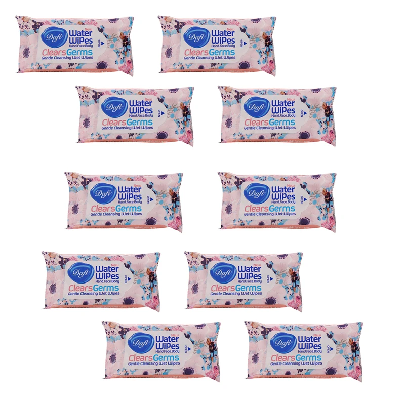 دستمال مرطوب پاک کننده دست و صورت و بدن دافی مدل PF بسته 10 عددی
