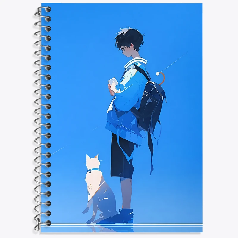 دفتر زبان 50 برگ خندالو مدل سه خط طرح پسر و گربه کد N3109