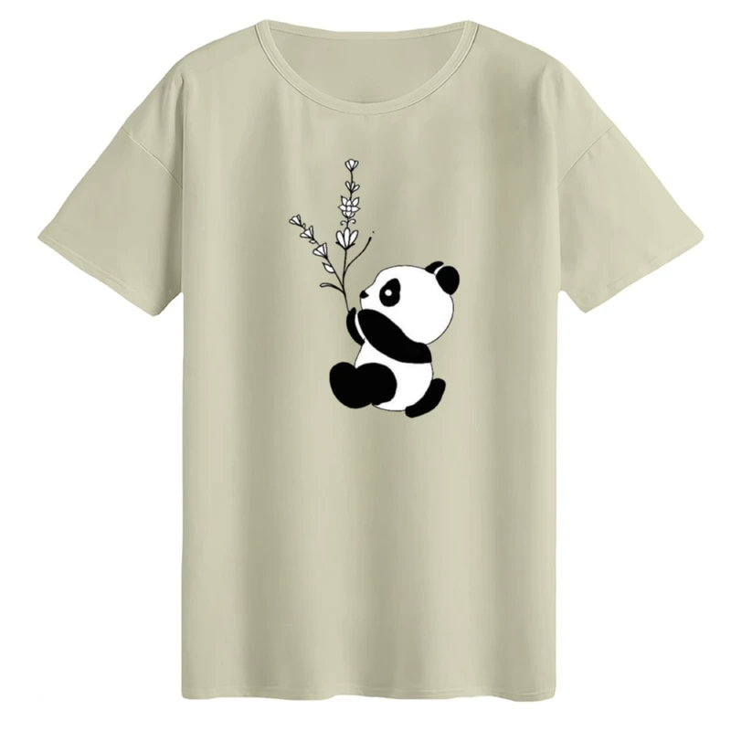 تی‌شرت لانگ آستین کوتاه زنانه مدل پاندا و گل
