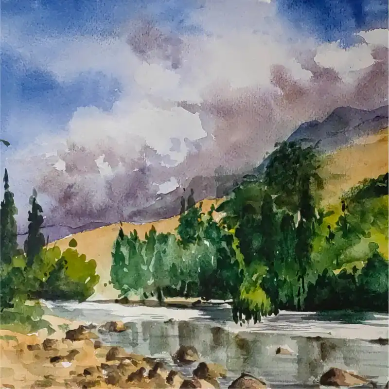 نقاشی آبرنگ طرح طبیعت کد 1018