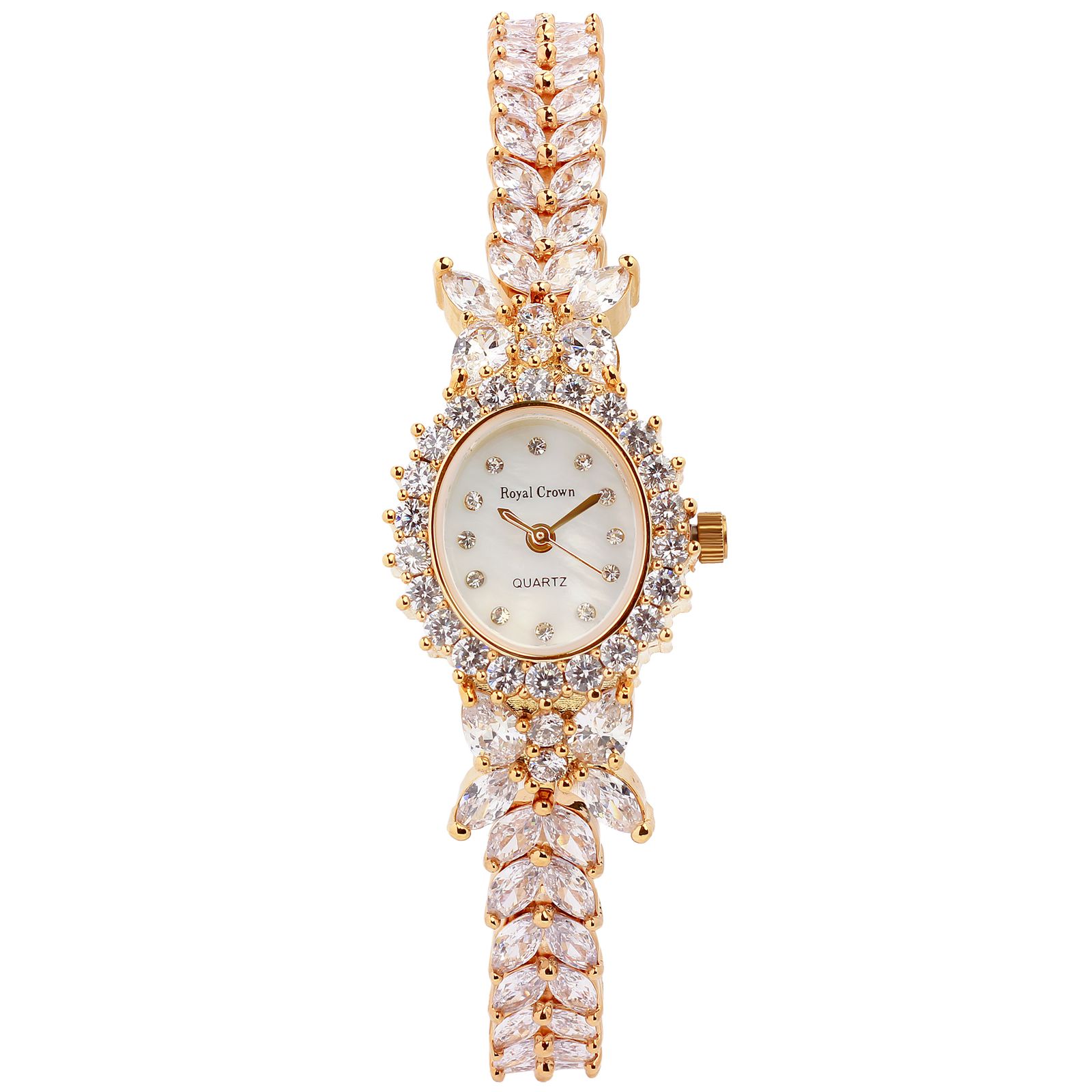 ساعت مچی عقربه ای زنانه رویال کرون مدل گلد نگین کاری - - 1