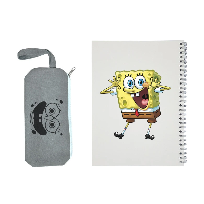 دفتر مشق 50 برگ مدل باب اسفنجی به همراه جامدادی