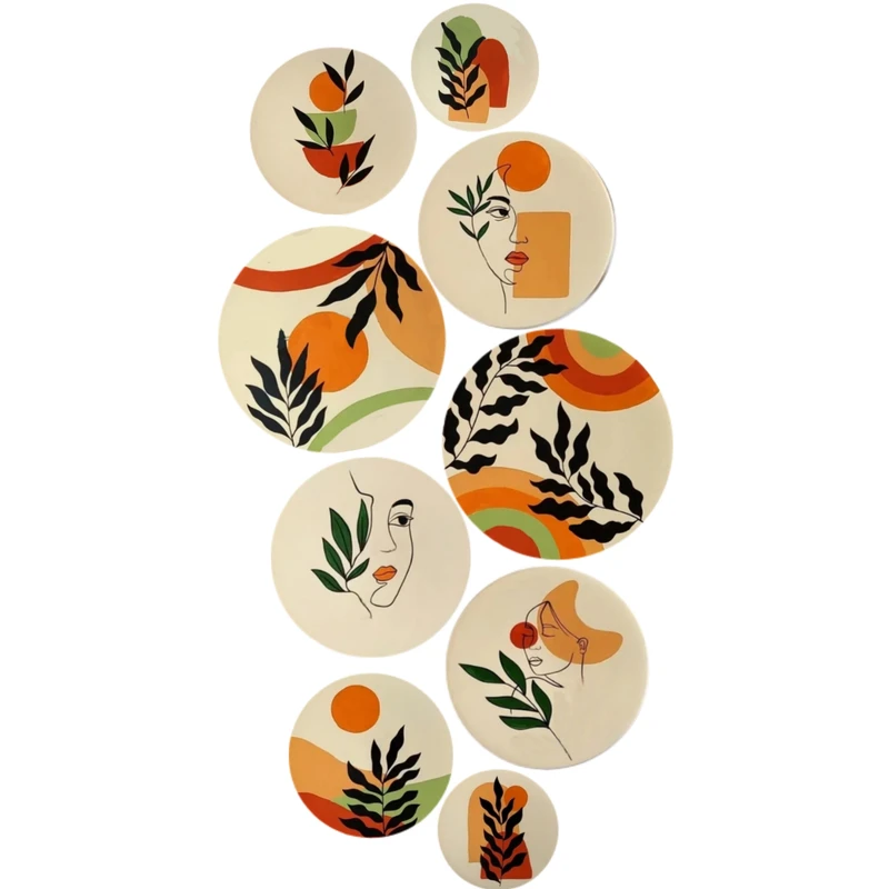 بشقاب دیوارکوب سفالی طرح مینیمال کد D500 مجموعه 9 عددی