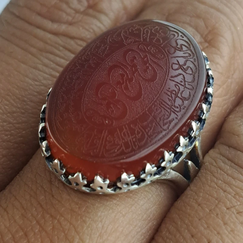 عکس شماره 3 : انگشتر نقره مردانه ملک زیور مدل سرنیزه طرح علی مع الحق و نادعلی کد 384