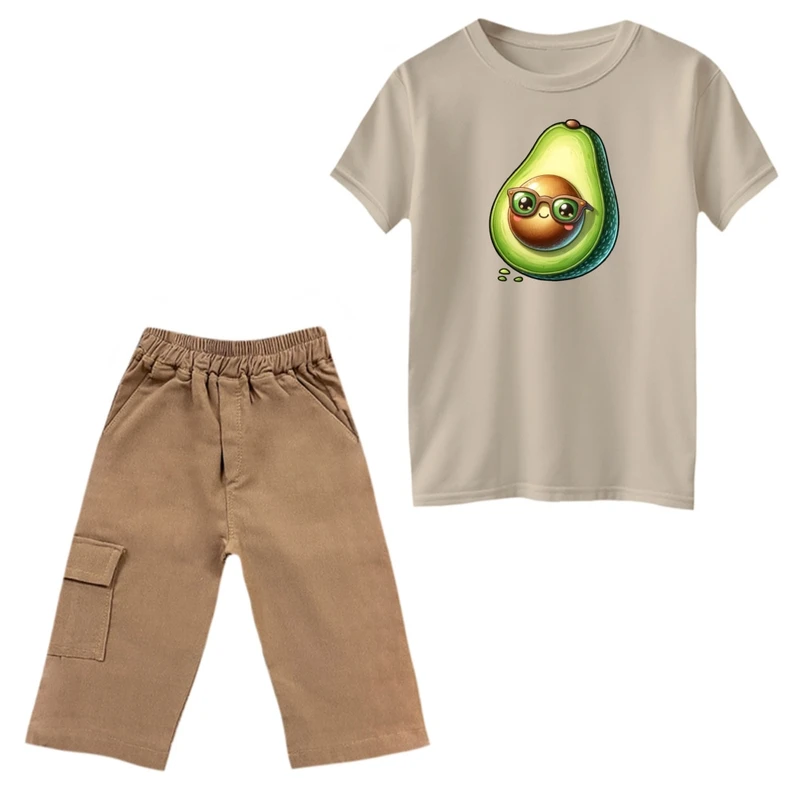 ست تی‌شرت و شلوارک دخترانه مدل آووکادو عینکی