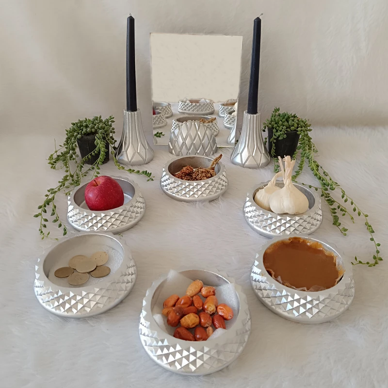 عکس شماره 4 : مجموعه ظروف هفت سین 9 پارچه مدل الماس