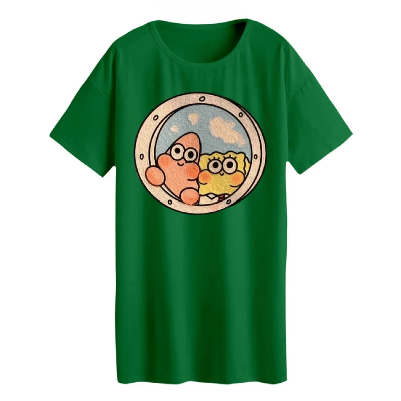 تی شرت لانگ زنانه مدل  باب اسفنجی و پاتریک کد 1