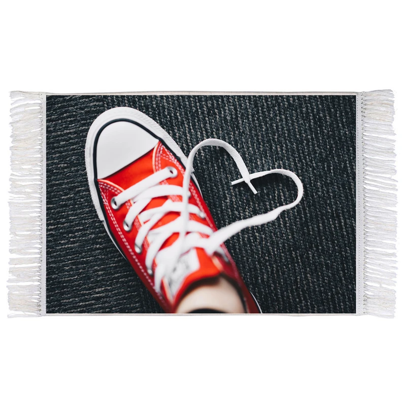 فرش ماشینی دیوارکوب اطلس آبی طرح کفش و قلب و عشق مدل T1797 