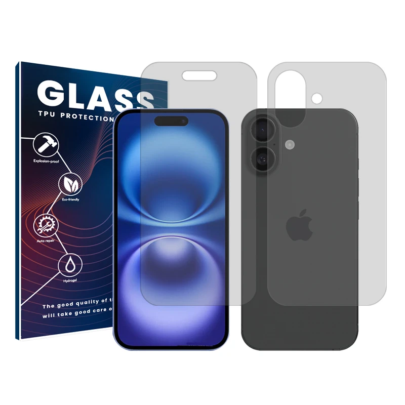 محافظ صفحه نمایش شفاف گلس مدل Resistant مناسب برای گوشی موبایل اپل iPhone 16 به همراه محافظ پشت گوشی
