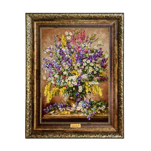 تابلو فرش ماشینی نقش نگار رضوی طرح گل کد 439KH