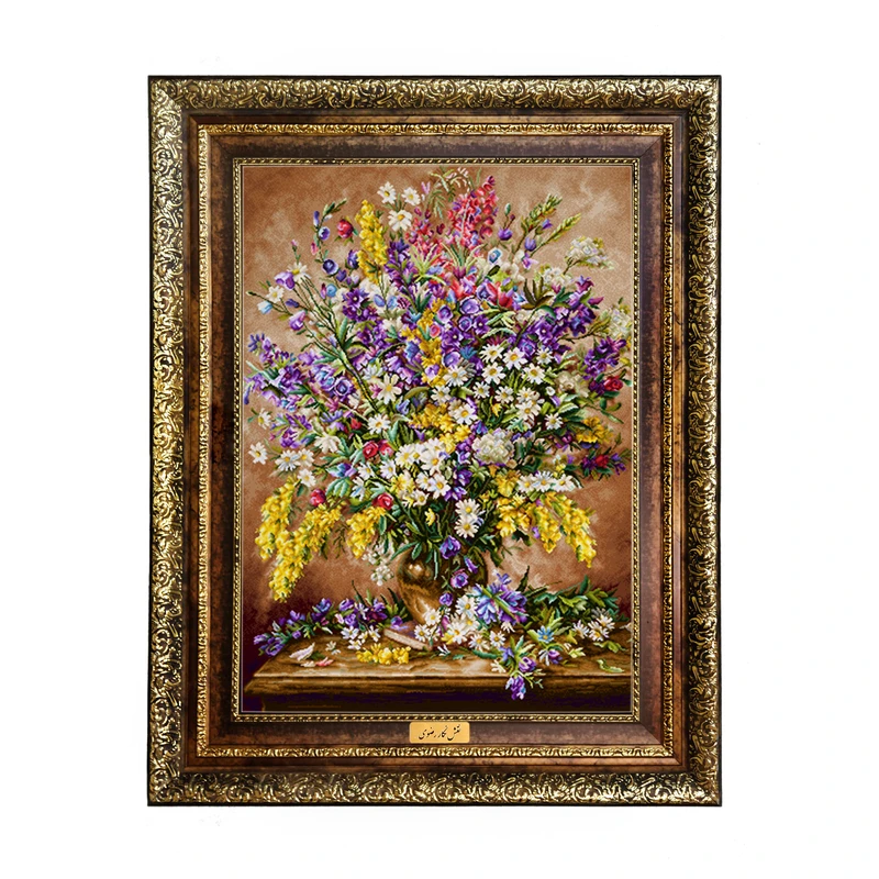 تابلو فرش ماشینی نقش نگار رضوی طرح گل کد 439KH