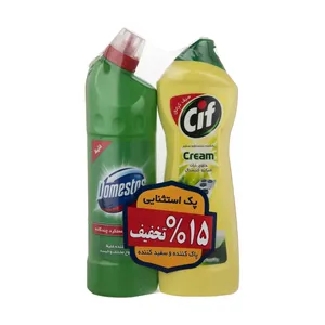 مایع کرمی پاک کننده سطوح سیف مدل زرد حجم 750 میلی لیتر به همراه پاک کننده سطوح دامستوس مدل سبز حجم 750 میلی لیتر 