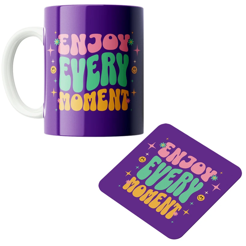 ماگ پاد آفرین مدل از هر لحظه لذت ببر کد DKC356 به همراه زیر لیوانی