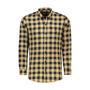 پیراهن آستین بلند مردانه دیورسو مدل وافل چهارخونه رنگ خردلی