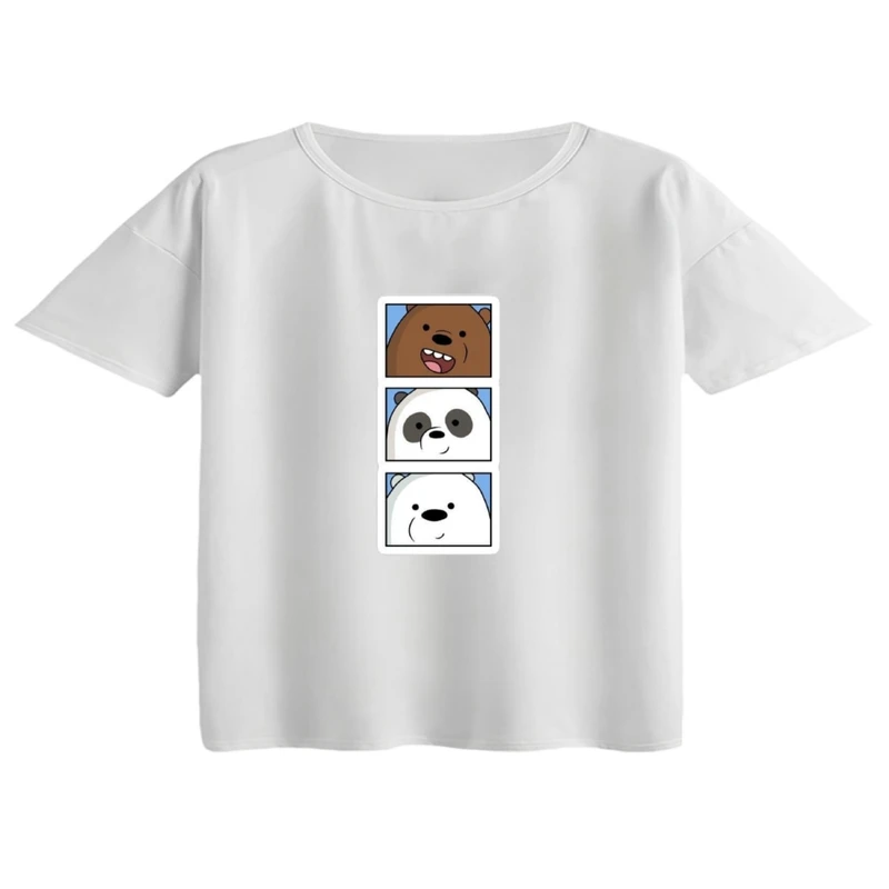 کراپ تی‌شرت آستین کوتاه زنانه مدل خرس های کله فندقی کد 2