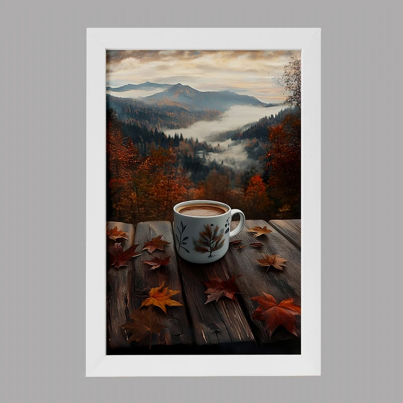 تابلو خندالو مدل فنجان قهوه و جنگل کد F7366