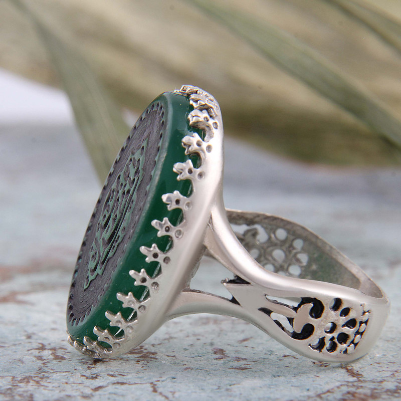 انگشتر نقره مردانه بازرگانی میلادی مدل رکاب سیلندری عقیق خطاطی کد AM_4195