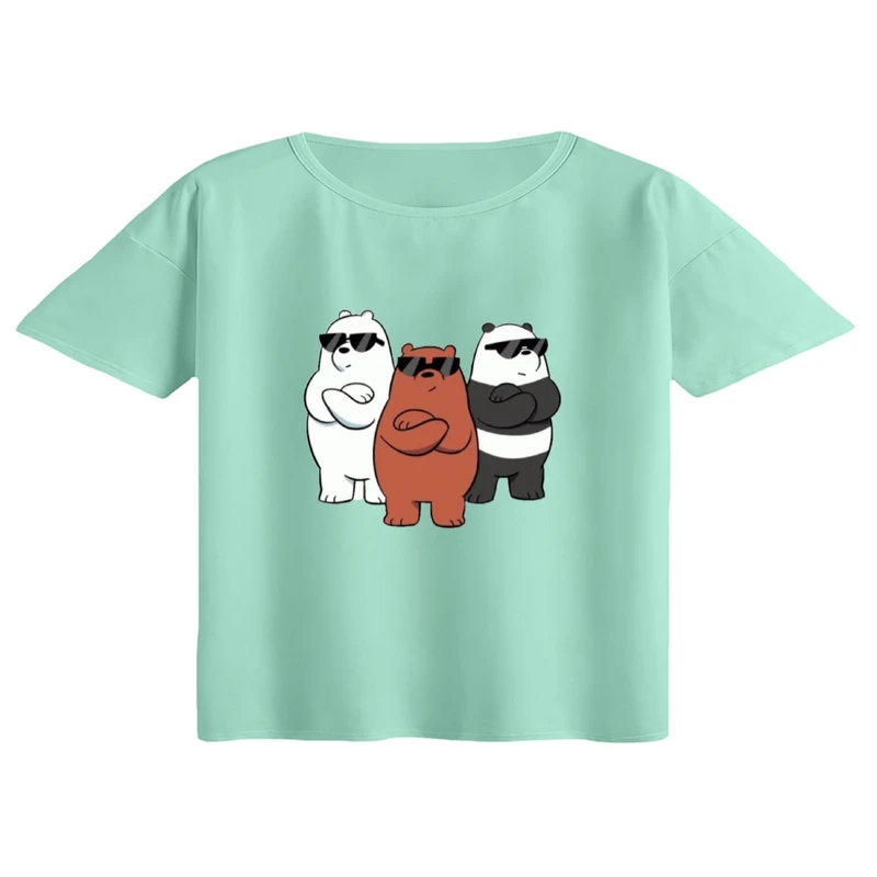 کراپ تی‌شرت آستین کوتاه زنانه مدل خرس های کله فندقی کد 4