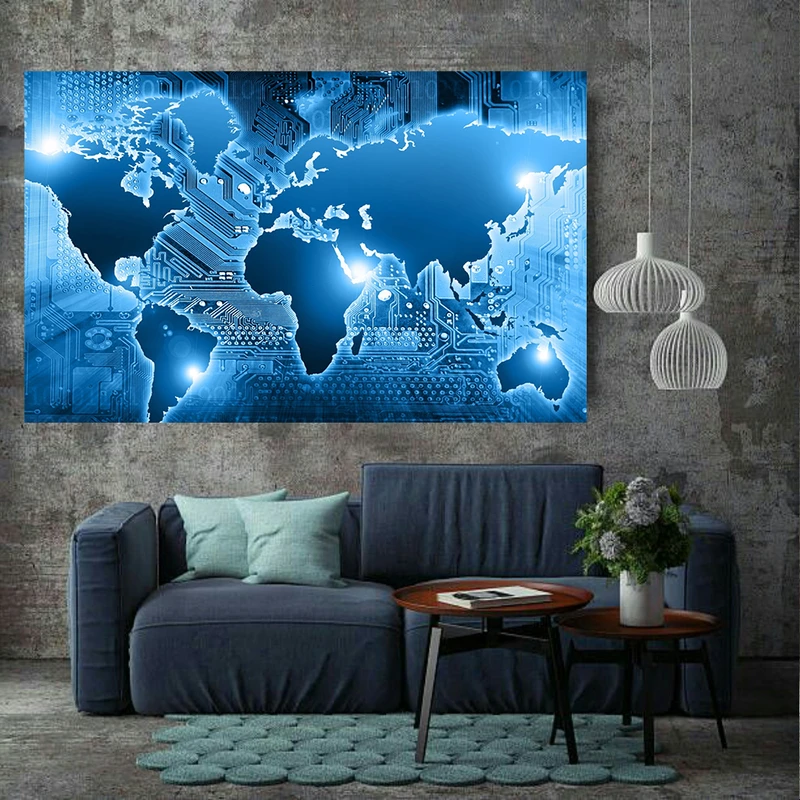 پوستر پارچه ای طرح نقشه جهان مدل تکنولوژِی کد AR20700