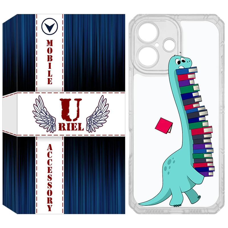 کاور یوریل مدل Clear کد 17 طرح دایناسور کتابخوان مناسب برای گوشی موبایل اپل iPhone 16