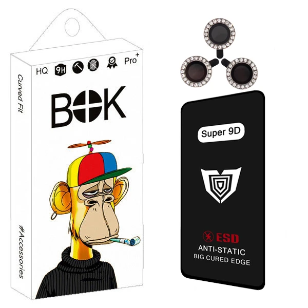 محافظ صفحه نمایش بوک مدل Super 9D Guard مناسب برای گوشی موبایل سامسونگ galaxy A16 به همراه محافظ لنز دوربین