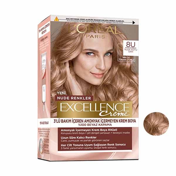 کیت رنگ مو لورآل مدل Excellence شماره 8U حجم 48 میلی لیتر رنگ قهوه ای روشن